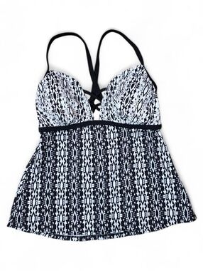 *SO: Junior's Lined Tankini Swim Top 0X Black & White Geometric Print